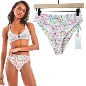 New! LSF x Hurley Hawaiian Hibiscus Reversible Cheeky High Waist Bikini Bottom